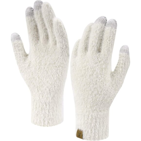Women's Beige Winter Touchscreen Velvet Elastic Warm Gloves for Cold Weather - Picture 1 of 6
